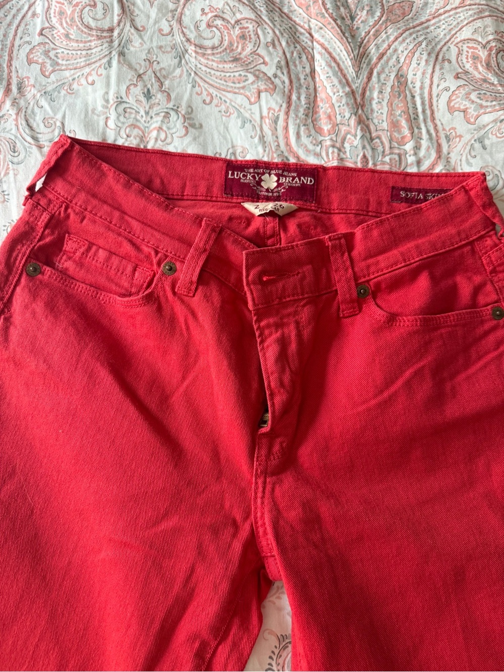Lucky Brand Vibrant Coral-Red Sofia Skinny Jeans